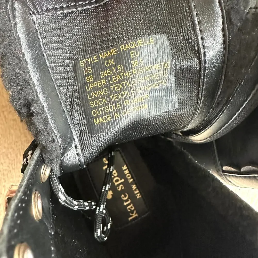 Kate‎ Spade Raquelle Lace-Up Shearling Combat Boots, Black, Size 8.5 Combat Edgy